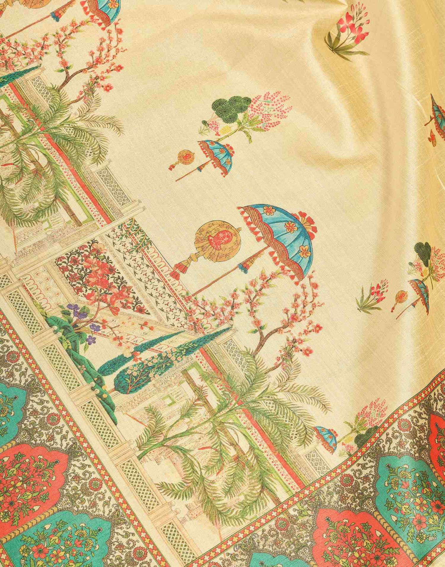 Ready To Wear Dark Beige Silk Printed Saree