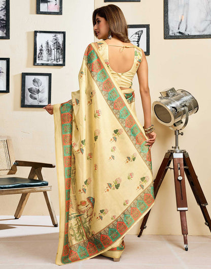 Ready To Wear Dark Beige Silk Printed Saree
