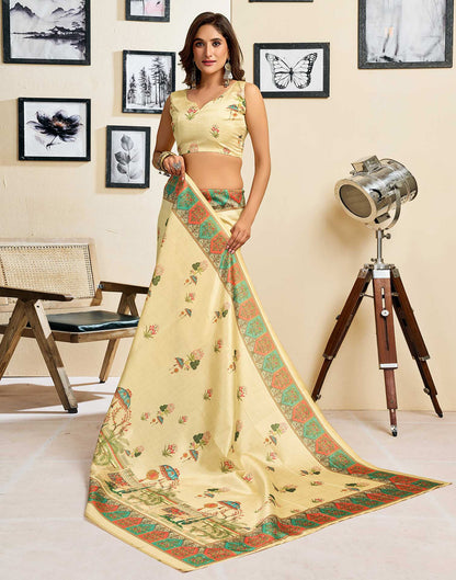 Ready To Wear Dark Beige Silk Printed Saree