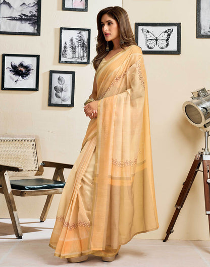 Ready To Wear Beige Linen Printed Saree