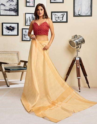 Ready To Wear Beige Linen Printed Saree