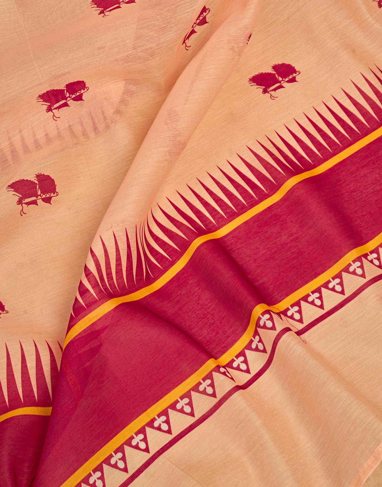 Ready To Wear Peach Linen Printed Saree
