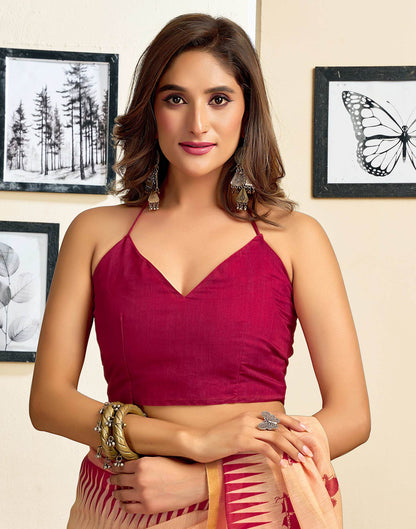 Ready To Wear Peach Linen Printed Saree