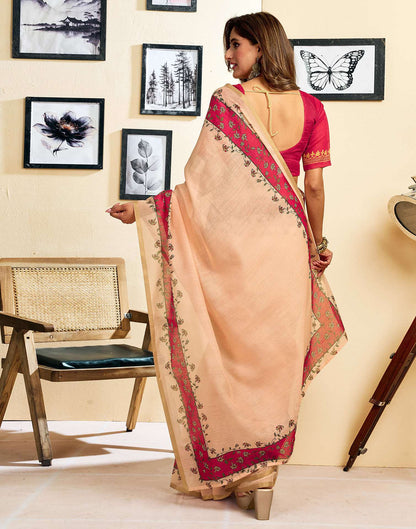 Ready To Wear Peach Linen Printed Saree