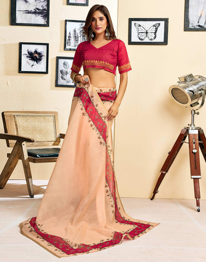 Ready To Wear Peach Linen Printed Saree