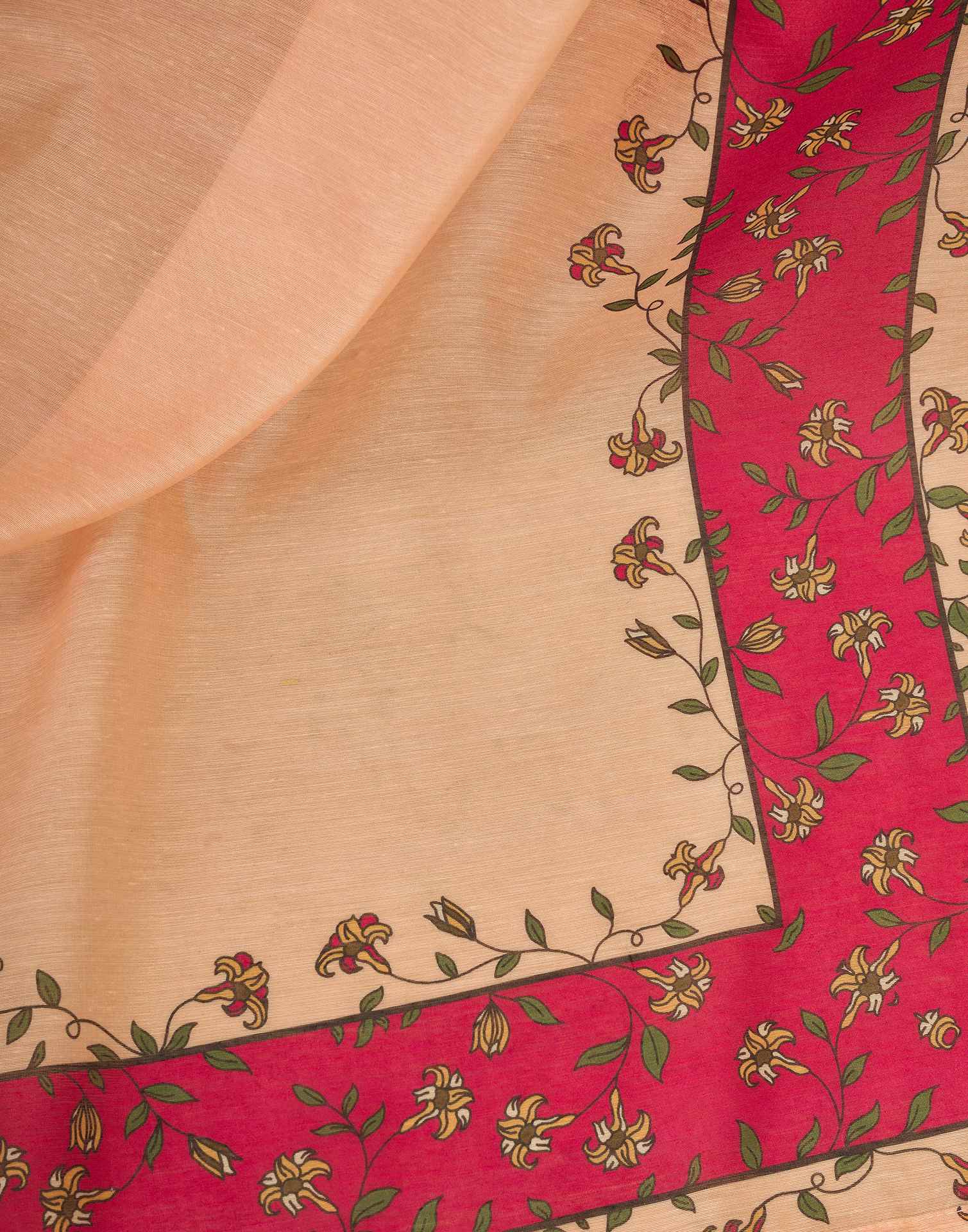 Ready To Wear Peach Linen Printed Saree
