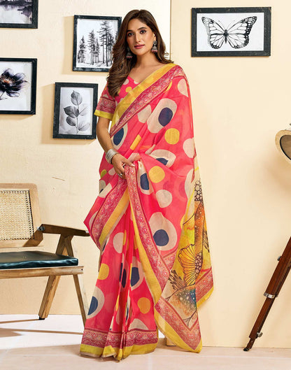 Ready To Wear Pink Linen Printed Saree