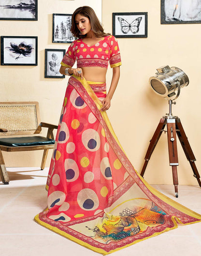 Ready To Wear Pink Linen Printed Saree