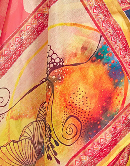 Ready To Wear Pink Linen Printed Saree