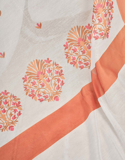 Ready To Wear White Linen Printed Saree