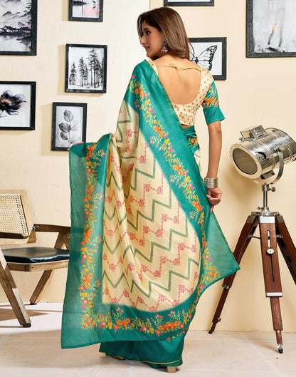 Ready To Wear Beige Silk Printed Saree