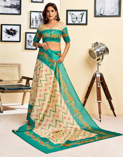 Ready To Wear Beige Silk Printed Saree