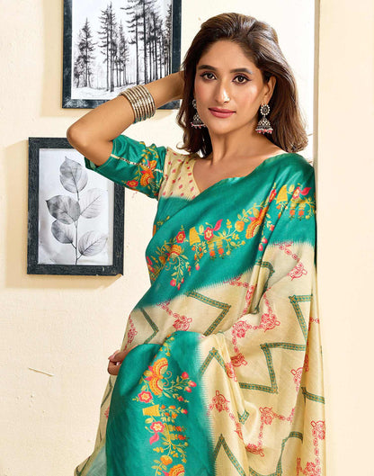 Ready To Wear Beige Silk Printed Saree