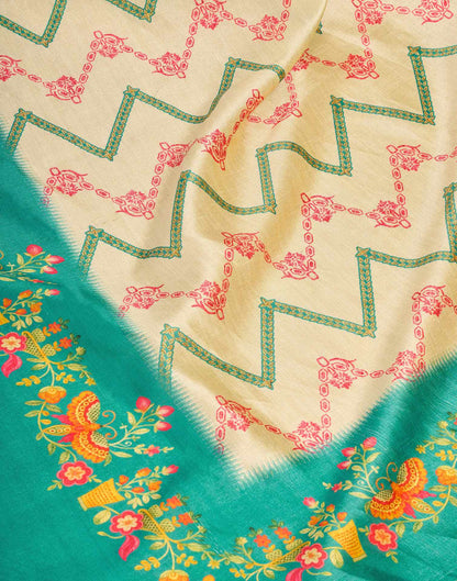 Ready To Wear Beige Silk Printed Saree