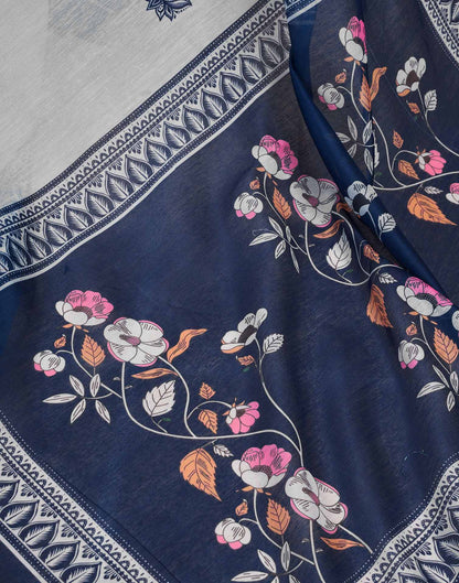 Ready To Wear White Linen Printed Saree