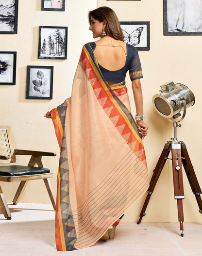 Ready To Wear Peach Linen Printed Saree