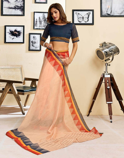 Ready To Wear Peach Linen Printed Saree