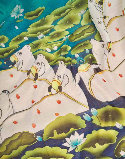 Ready To Wear Turquoise Blue Linen Floral Printed Saree