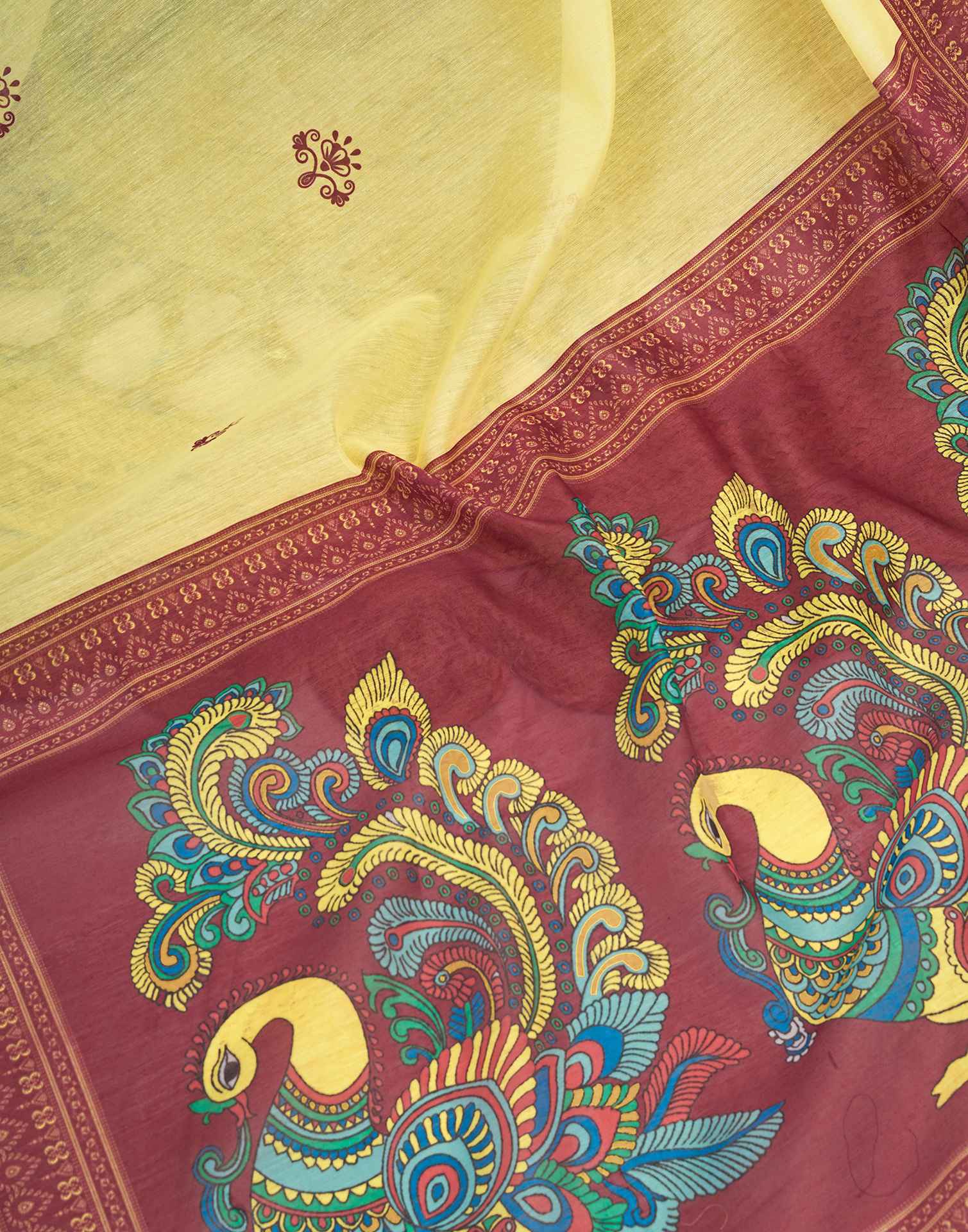 Ready To Wear Lemon Yellow Linen Printed Saree