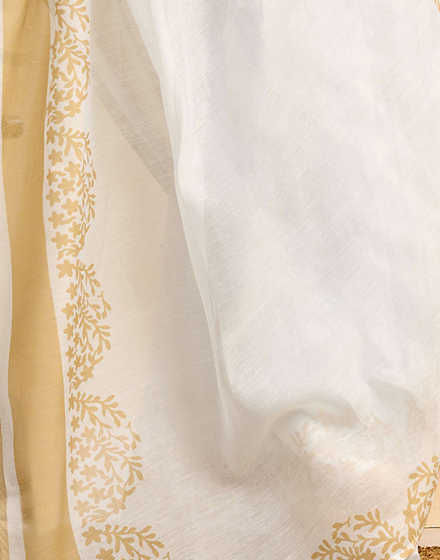 Ready To Wear White Linen Printed Saree