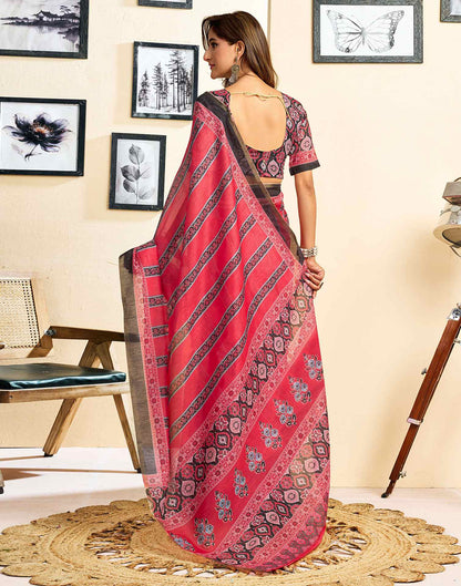 Ready To Wear Red Linen Printed Saree