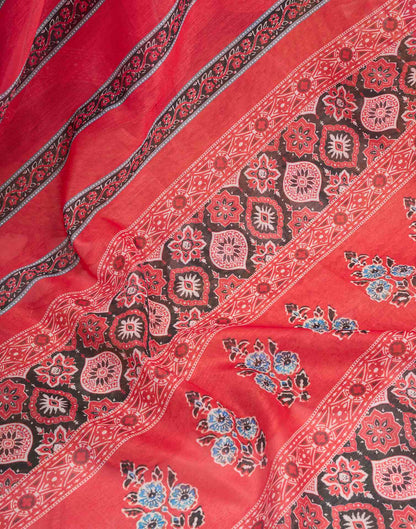 Ready To Wear Red Linen Printed Saree