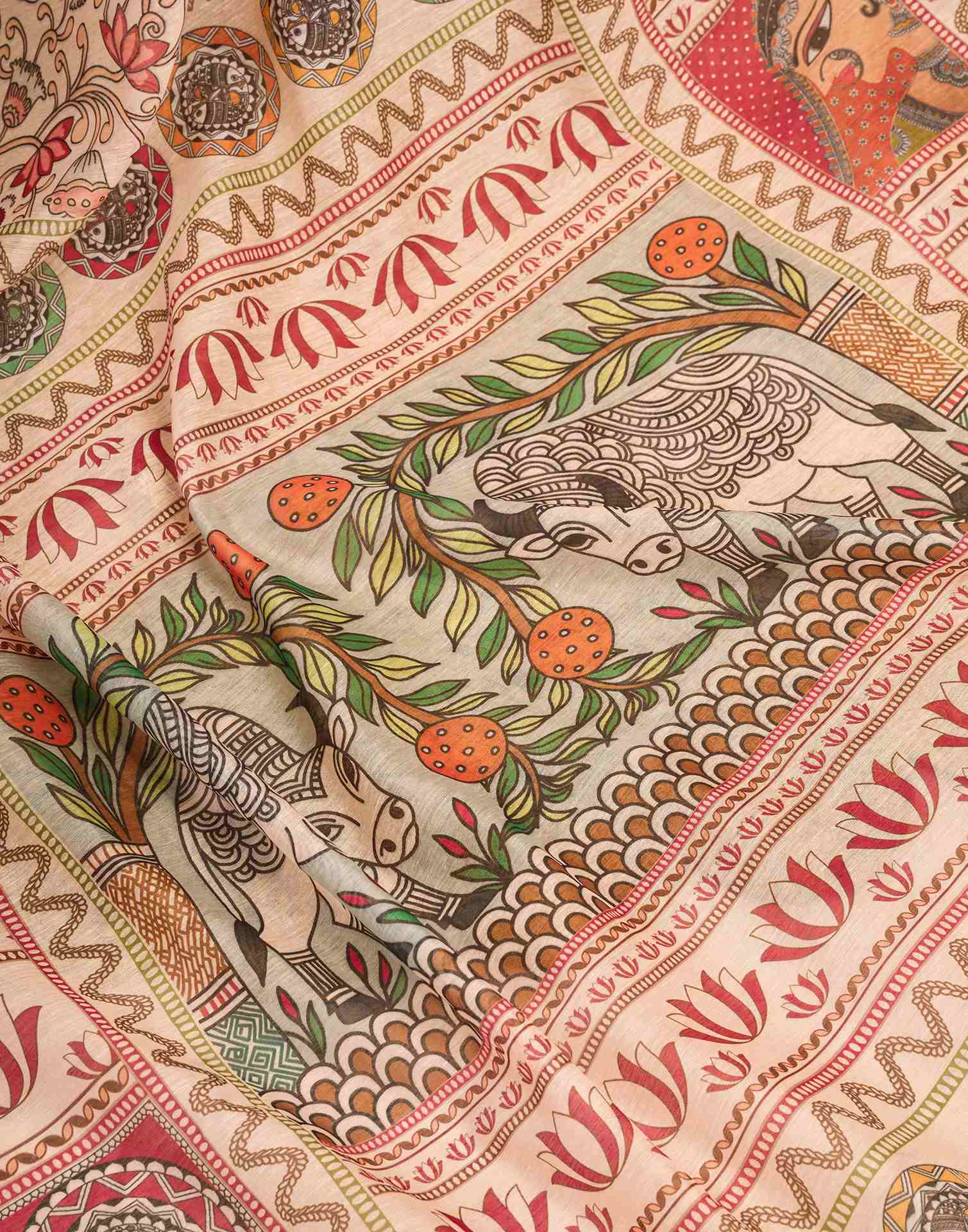 Ready To Wear Beige Linen Printed Saree