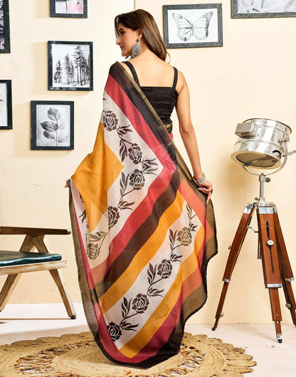 Ready To Wear Yellow Linen Printed Saree