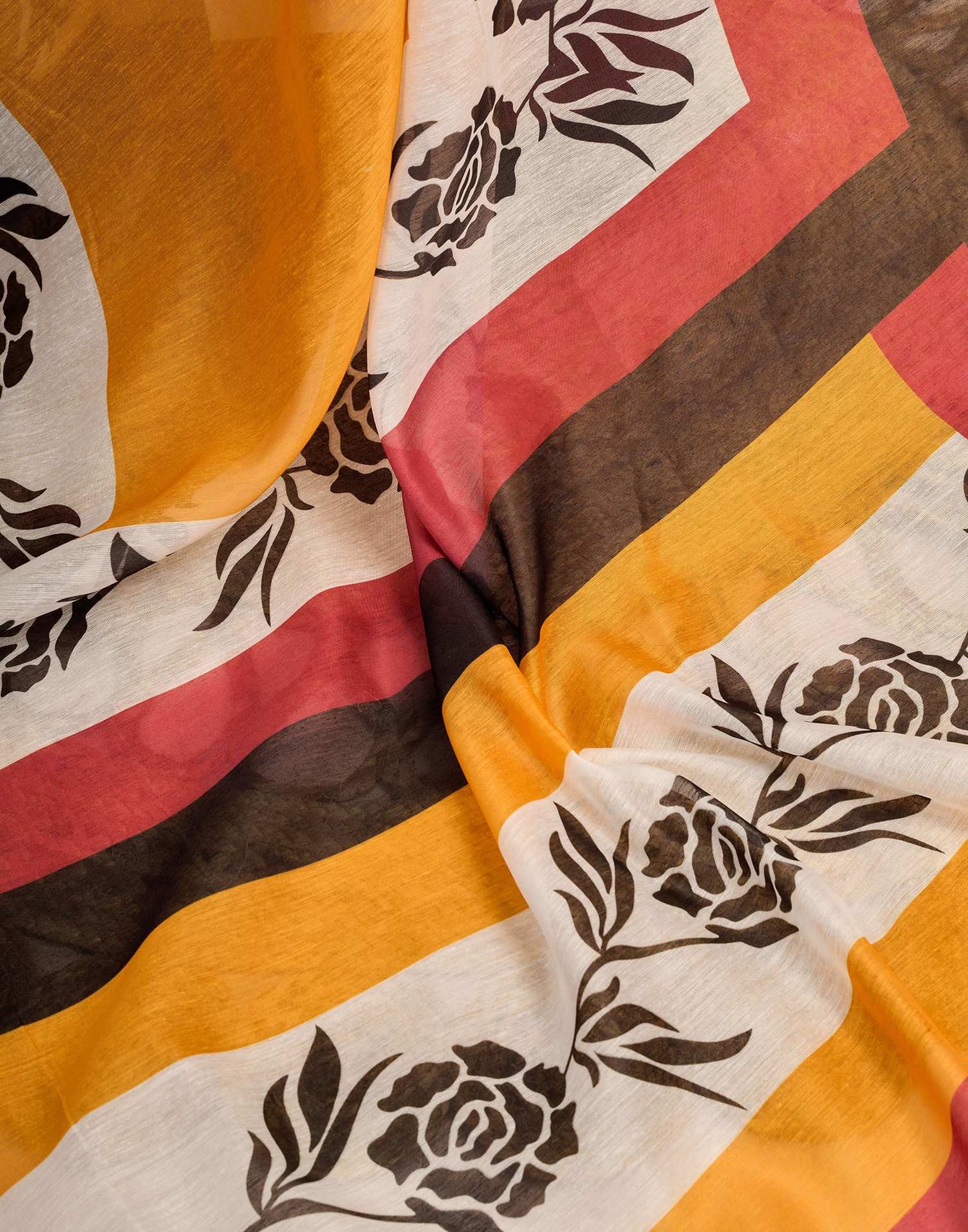 Ready To Wear Yellow Linen Printed Saree