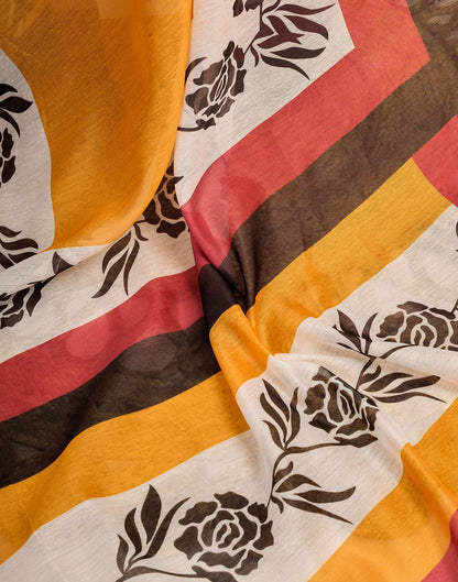 Ready To Wear Yellow Linen Printed Saree