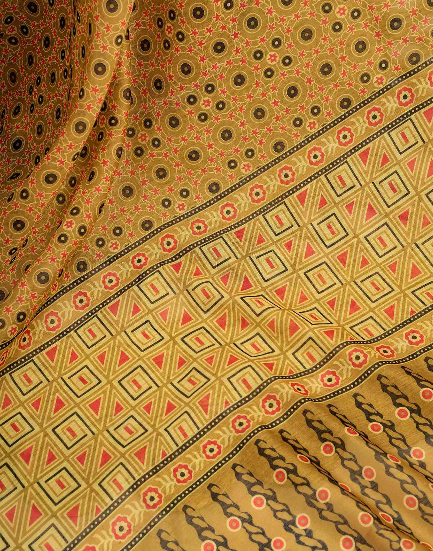Ready To Wear Mustard Yellow Linen Printed Saree