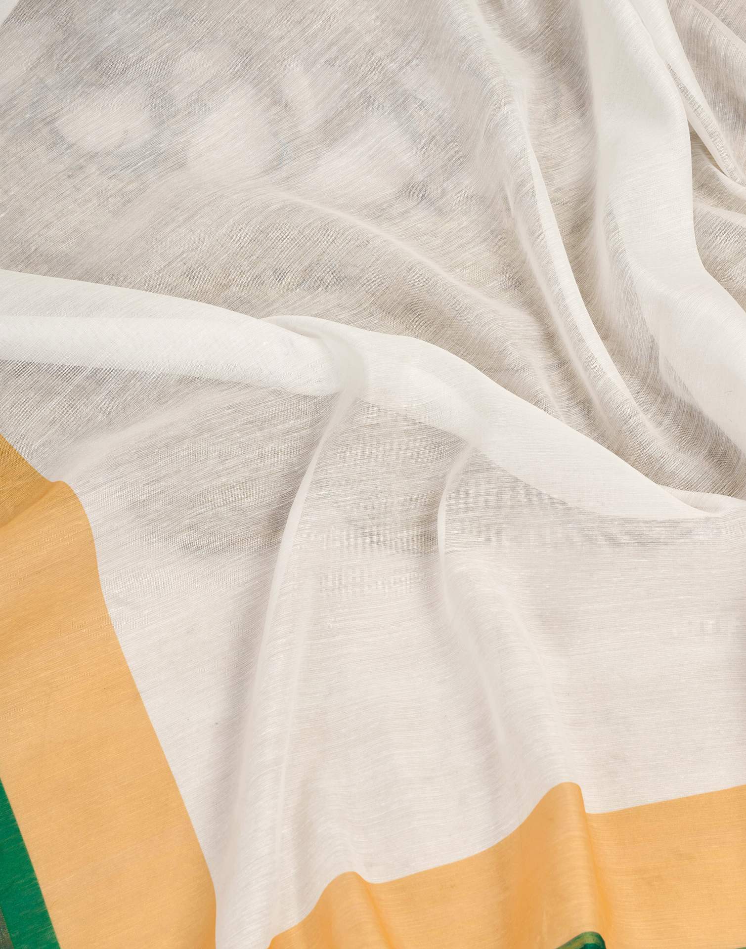 Ready To Wear White Linen Printed Saree