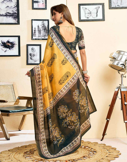 Ready To Wear Yellow Linen Printed Saree