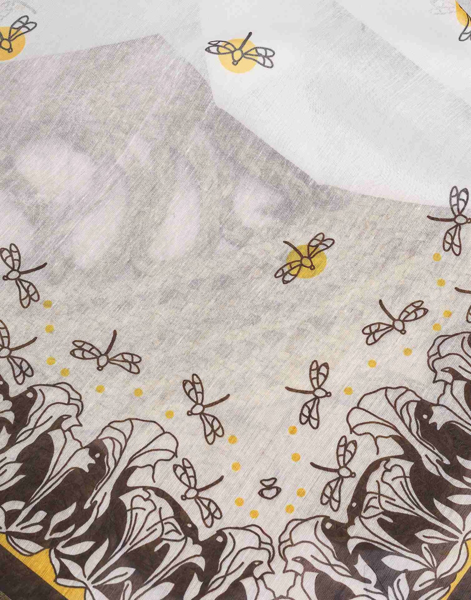 Ready To Wear White Linen Printed Saree