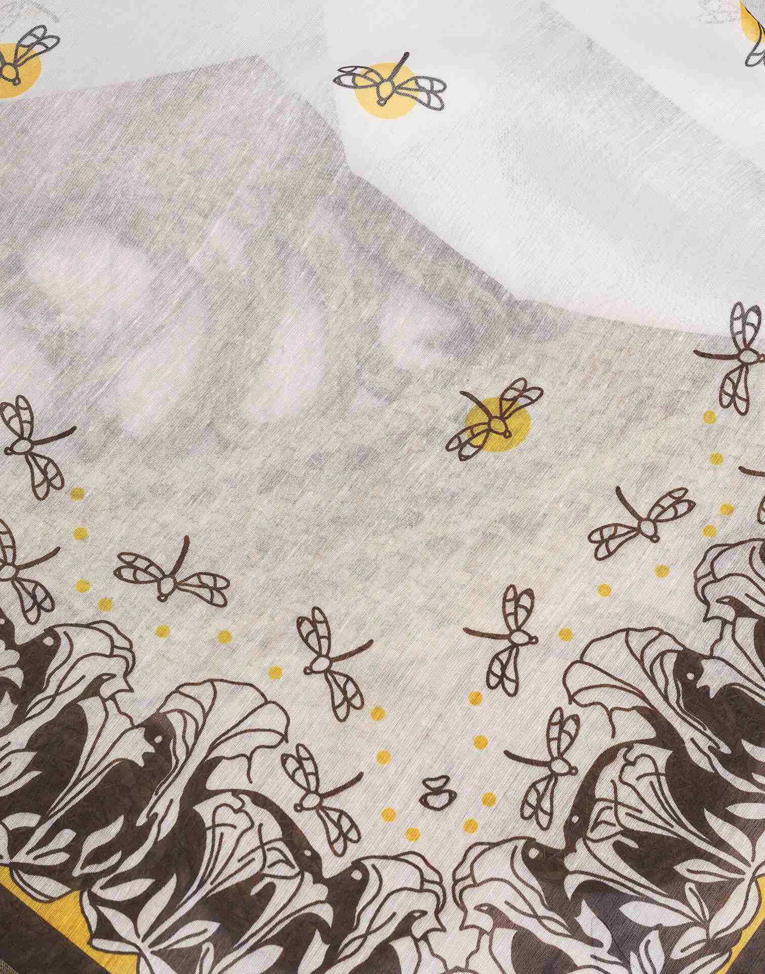 Ready To Wear White Linen Printed Saree