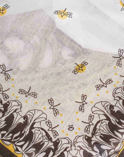 Ready To Wear White Linen Printed Saree