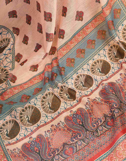 Ready To Wear Peach Linen Printed Saree