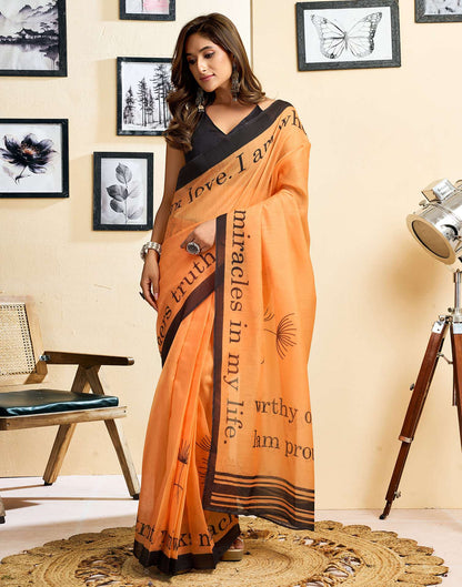 Ready To Wear Light Orange Linen Printed Saree