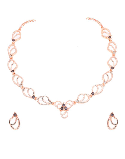 Lavender Rose Gold Choker Necklace Set With Stud Earring