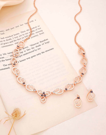 Lavender Rose Gold Choker Necklace Set With Stud Earring