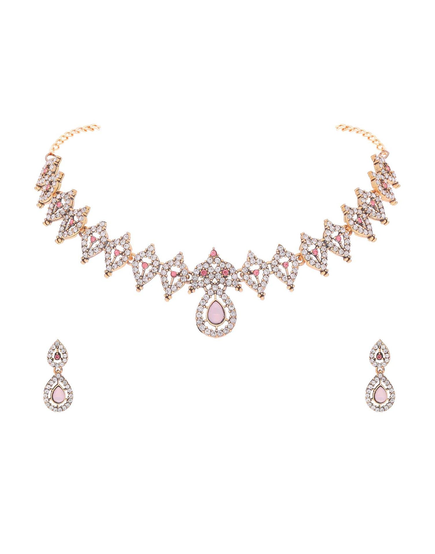 Baby Pink Gold Choker Necklace Set With Drop Earring