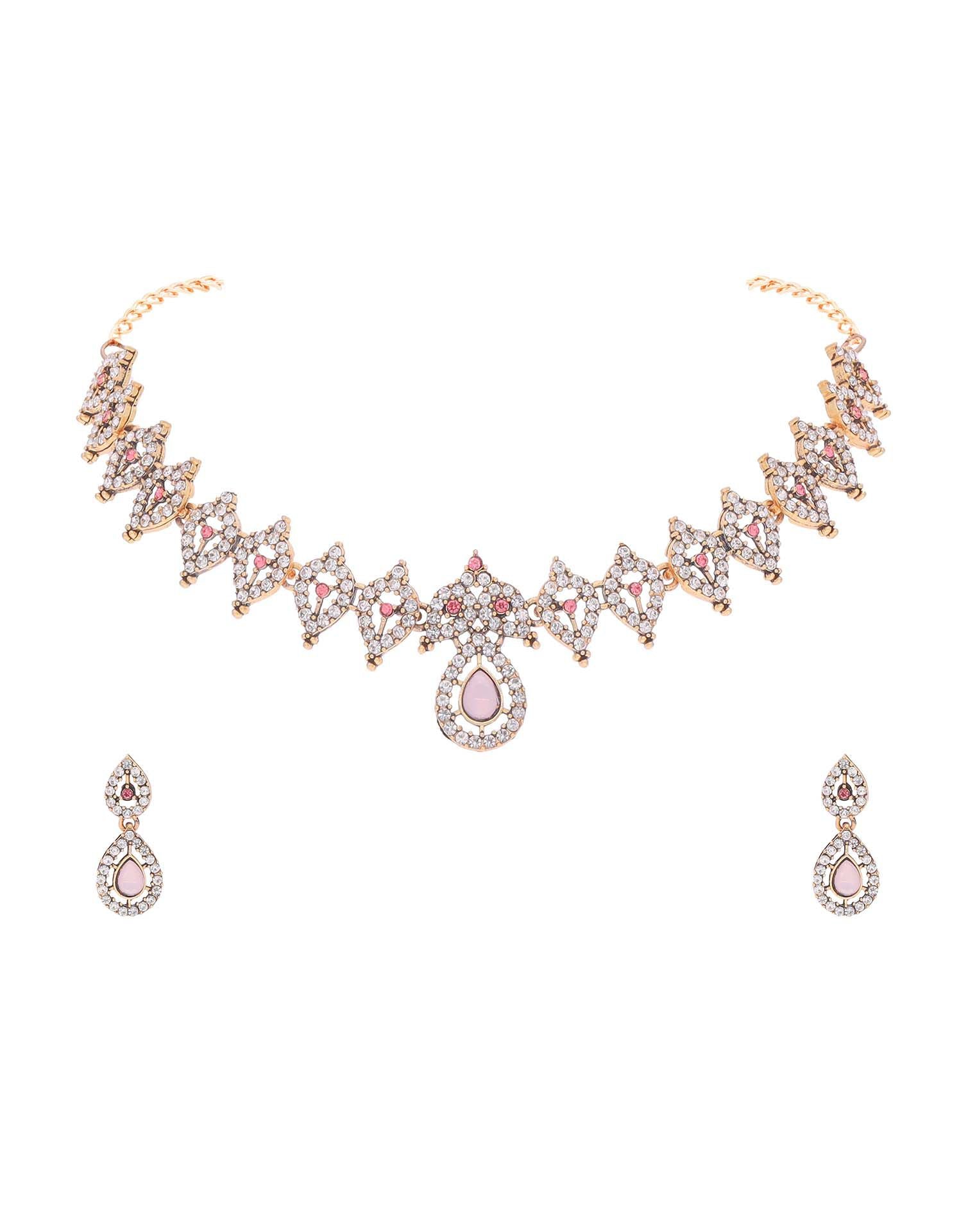 Baby Pink Gold Choker Necklace Set With Drop Earring