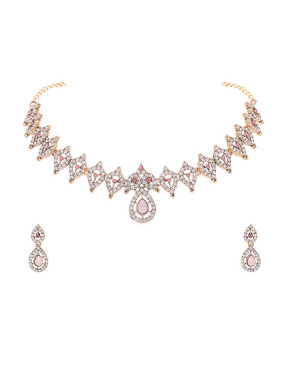 Baby Pink Gold Choker Necklace Set With Drop Earring