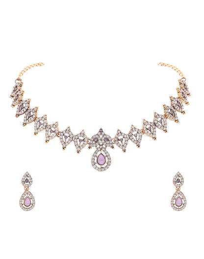 Lavender Gold Choker Necklace Set With Drop Earring