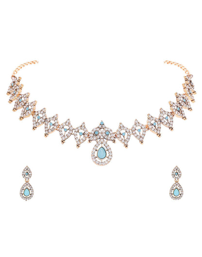 Skyblue Gold Choker Necklace Set With Drop Earring