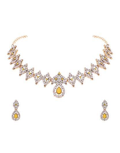 Yellow Gold Choker Necklace Set With Drop Earring