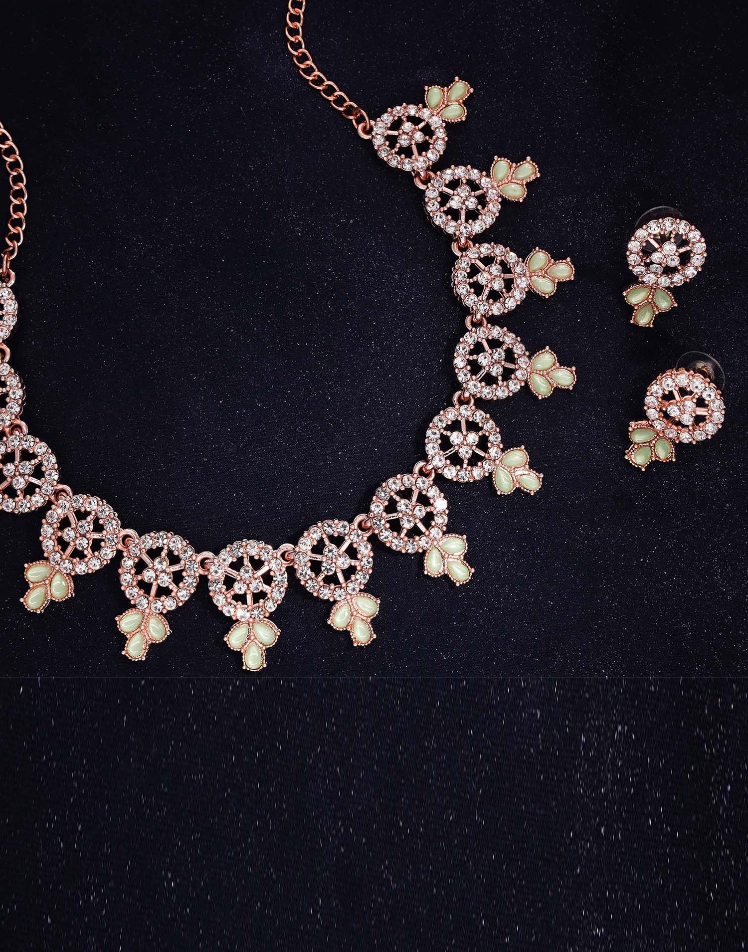 Green Rose Gold Choker Necklace Set With Stud Earring