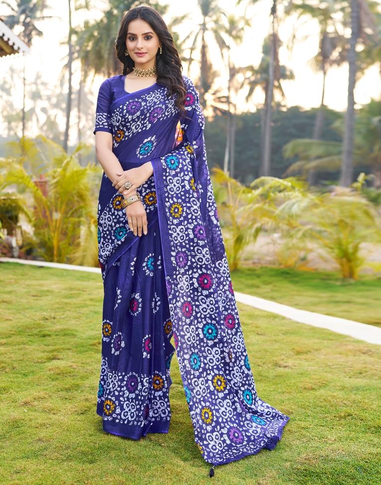 Ready to Wear Violet Cotton Printed Saree