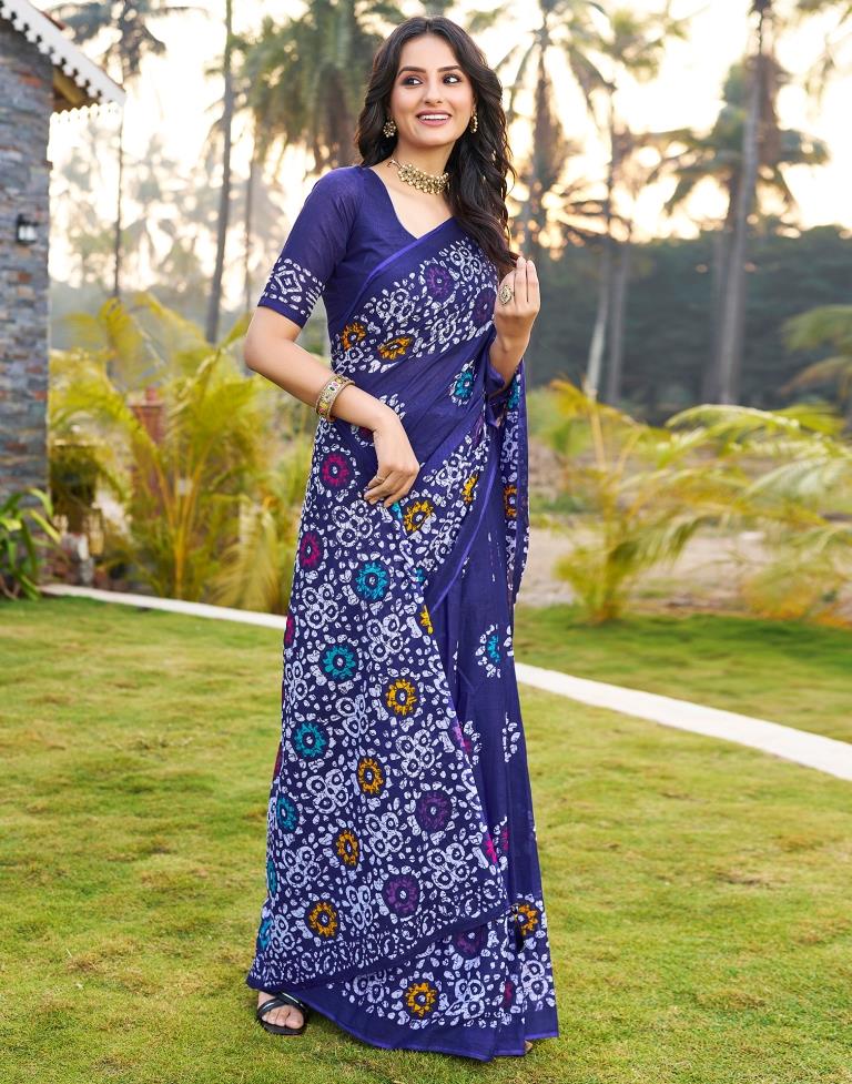 Ready to Wear Violet Cotton Printed Saree