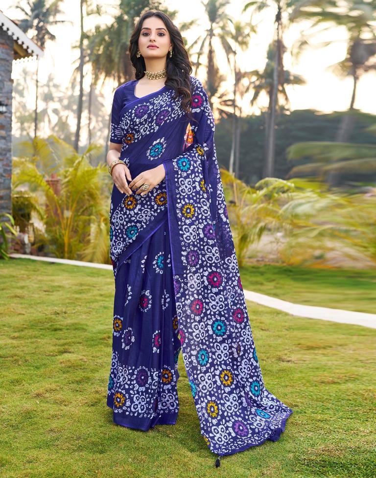 Ready to Wear Violet Cotton Printed Saree